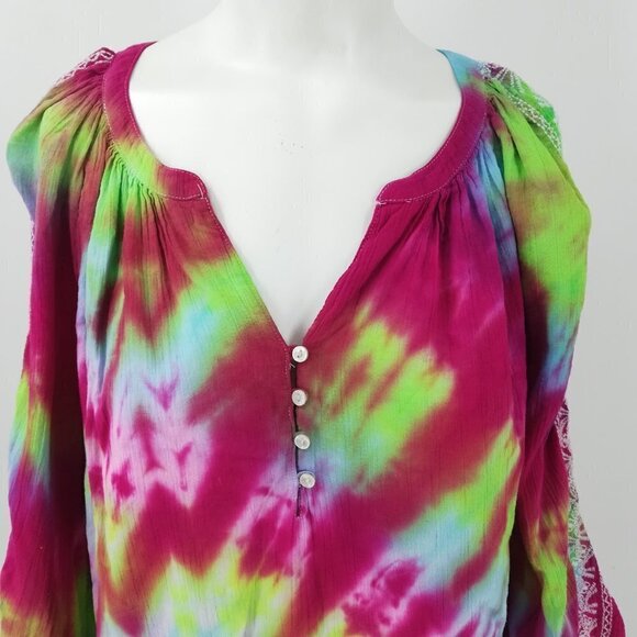 Tie-Dye Peasant Top Size M Embroidered Hippie Boho Shirt Merona OOAK - Picture 6 of 12